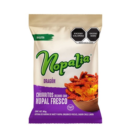 CAJA - Churritos de Nopal Nopalia Dragón 80g - Caja 24 Piezas